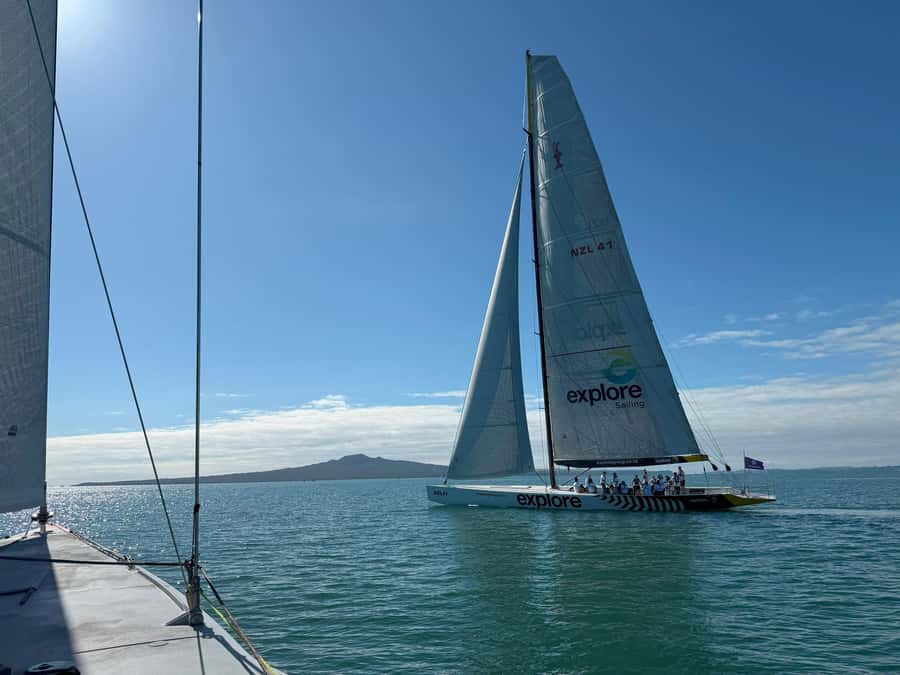 America’s Cup 2-Hour Sailing Experience Waitemata Harbour - Meeting an America’s Cup yacht at Viaduct Harbour