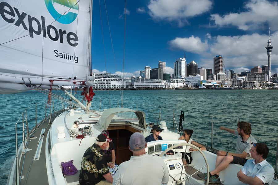 Auckland Harbour 1.5-Hour Sailing Cruise - The Sky Tower and Auckland skyline from the harbor