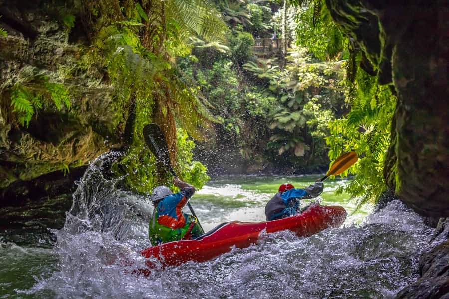 Epic Tandem Kayak Tour down the Kaituna River Waterfalls - The swimming and cliff-jump element
