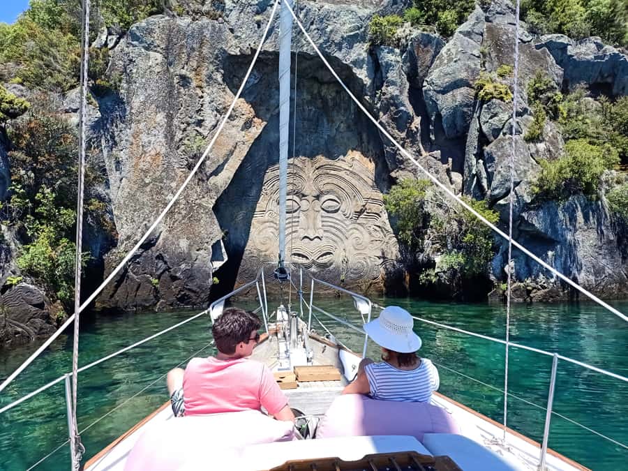Lake Taupo: Classical Sailing to the Māori Rock Carvings - The swimming stop in clear Lake Taupō water