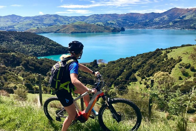 Lava Loop- Guided electric mountain bike tour in Akaroa - Descending With the Harbour in View