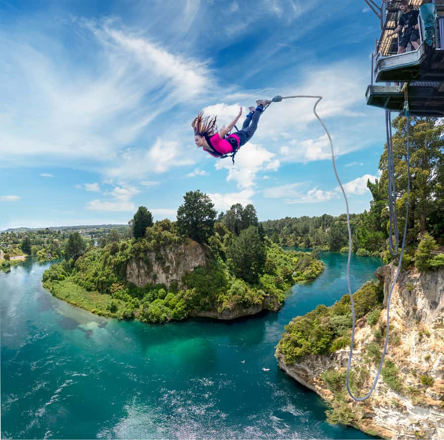 Taupō: AJ Hackett Taupō Bungy - NZ's Highest Water Touch! - Standing Above the Waikato River