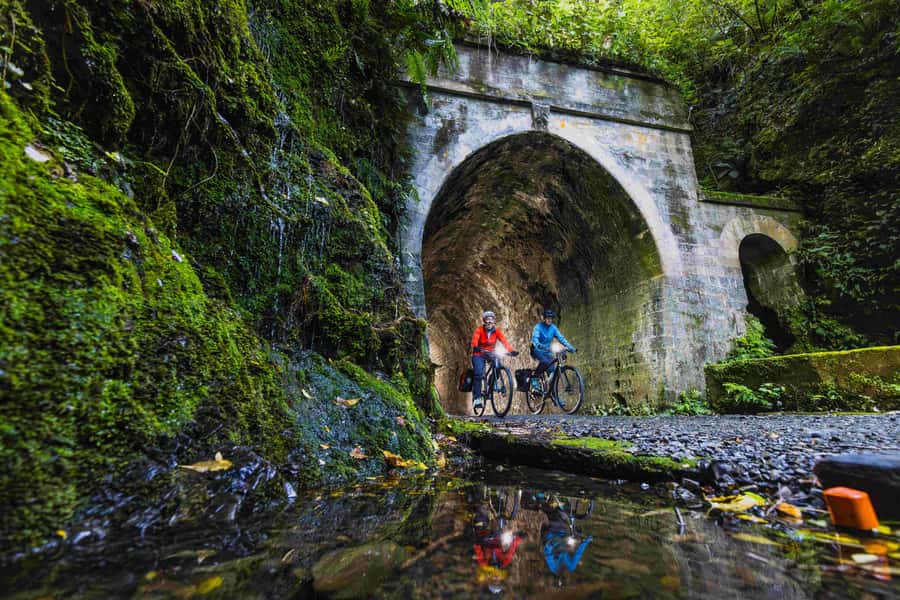 Wellington: Remutaka Rail Trail Cycle Tour - Headlights on for the railway tunnels